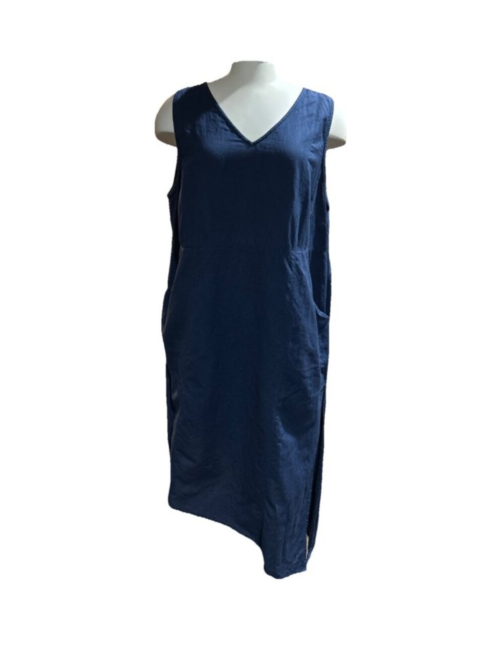 Gudrun Sjoden Asymmetrical Maxi Tunic Dress L Navy Blue Boho Lagenlook Pockets